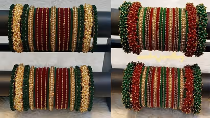 Sawan special green and red bangle set for newlyweds