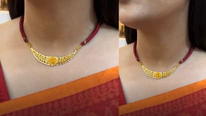 red stone mangalsutra design for newly wedded bride