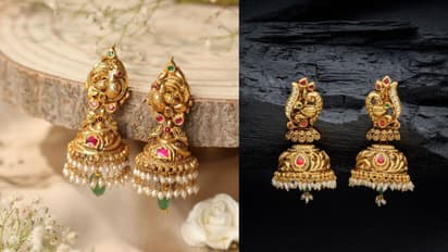 gold temple jhumka design for sawan 2025