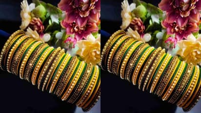 Green yellow bangle set to match Sawan green saree look