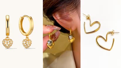 14Kt Gold Heart Shaped Earrings Stud and Drop Designs