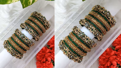 Kundan green bangle set for Sawan special look