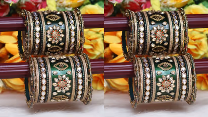 Beautiful green lakh bangle set designs for women
