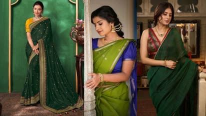 Unique contrast blouse combinations for green silk saree