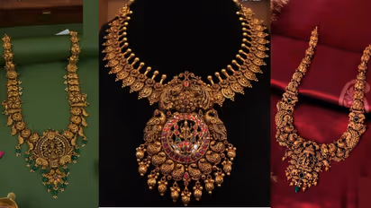 temple necklace design for green saree