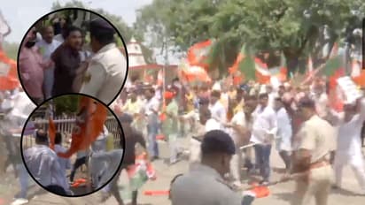 patna bjp congress clash protest stone pelting lathicharge