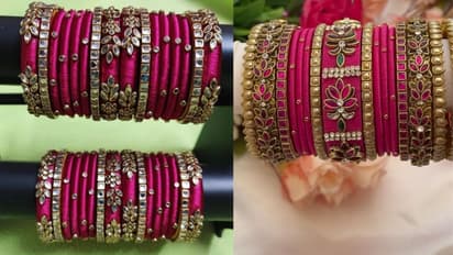 Simple elegant thread bangle design for Onam Kasavu saree