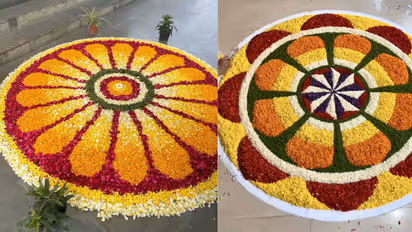 Easy flower petals rangoli design for Onam 2025