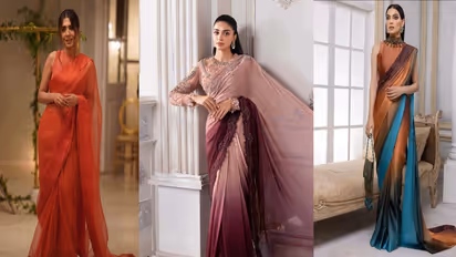 हाइनेक ब्लाउज डिजाइंस विद शिफॉन साड़ी