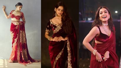 velvet blouse design for karwa chauth red saree