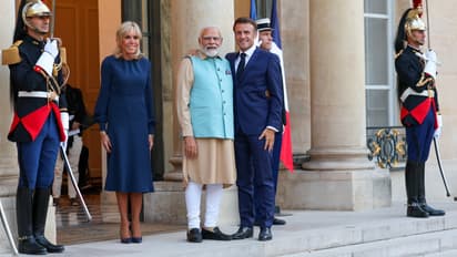 French President Emmanuel Macron arrived in Mumbai on February 16
