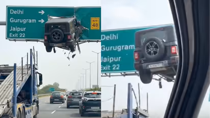 പറന്നുയർന്ന് സൈൻ ബോർഡിലിടിച്ച് തൂങ്ങിക്കിടക്കുന്ന ഥാർ! വൈറൽ വീഡിയോക്ക് പിന്നിലെ സത്യം ഇതാണ്