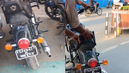 Varanasi Police Seize Bullet Motorcycle With UGC Ka Baap Slogan No Number Plate Found