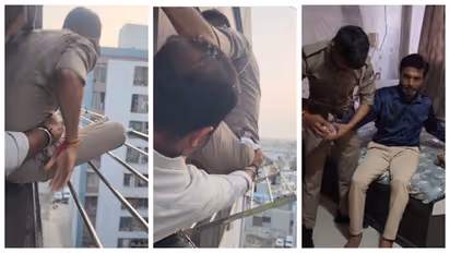 7वीं मंज़िल पर 'स्पाइडर-मैन' बना पुलिसवाला, ग्रिल पर चढ़कर बचाई ज़हर खाने वाले की जान-WATCH