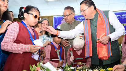 Pushkar Singh Dhami Birthday, Uttarakhand CM Cuts Cake With Visually Impaired Children in Dehradun