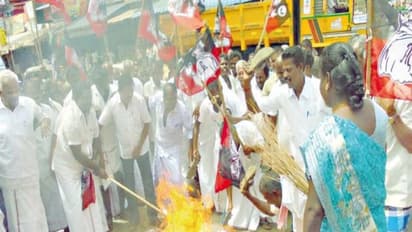 டி.டி.வி. தினகரனின் உருவப்படத்தை துடைப்பத்தால் அடித்தும், தீயிட்டு எரித்தும் ஆர்ப்பாட்டம்...