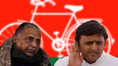 ಚುನಾವಣಾ ಆಯೋಗದ ಮುಂದೆ 'ಸೈಕಲ್' ಹೊಡೆಯುತ್ತಿರುವ ಅಪ್ಪ-ಮಗ