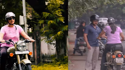 Actor Suriya teaches wife Jyothika to ride a Royal Enfield