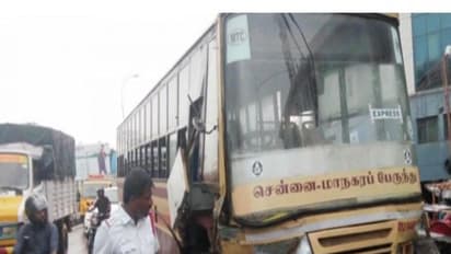 பிரேக் பிடிக்காததால் சென்னை மாநகர பேருந்து விபத்து..!