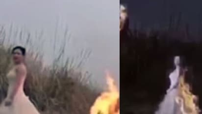 (ವಿಡಿಯೋ)ಅಬ್ಬಾ ಇದೆಂತಹ ಹುಚ್ಚು...? ಫೋಟೋಗಾಗಿ ಮದುಮಗಳ ಬಟ್ಟೆಗೇ ಬೆಂಕಿ...! ಮುಂದಾಗಿದ್ದೇನು?