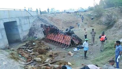 గొర్రెలు తరలిస్తున్న డీసీఎం బోల్తా, ముగ్గురు మృతి