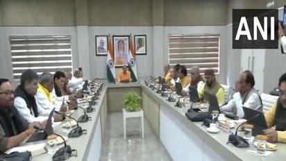Uttar Pradesh CM Yogi Adityanath chairs a cabinet meeting ahead of the presentation of the state budget today. (Photo/ANI)