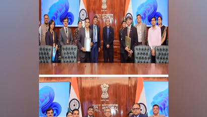 Ministry of Defence signs contracts with ACE Ltd and JCB India Ltd for procurement of 1868 Rough Terrain Fork Lift Truck for Armed Forces (Images: PIB)