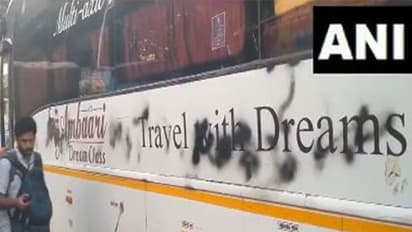 Shiv Sena (UBT) workers blacken Karnataka buses in Pune (Photo/ANI)