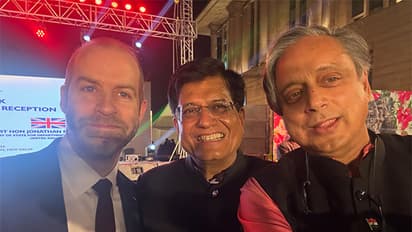 Shashi Tharoor with Britain’s Secretary of State Jonathan Reynolds and Commerce and Industry Minister Piyush Goyal. (Photo/X@ShashiTharoor)