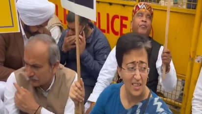 Delhi Assembly LoP and AAP leader Atishi protests(Photo/ANI)