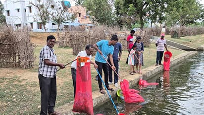 Volunteers equipped with Muther’s Magic Bags participate in a cleanup drive at the Maha Kumbh Mela.(Photo/ANI)
