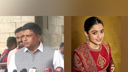 Congress MLA Ravikumar Gowda Ganiga, Rashmika Mandanna(Image source: ANI, Instagram/@rashmika_mandanna)