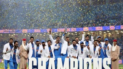 India Wins Champions Trophy 2025:  Indian players react after clinching the title against New Zealand in final