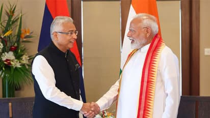 Prime Minister Narendra Modi with former Prime Minister of Mauritius, Pravind Kumar Jugnauth (Image: X@narendramodi)