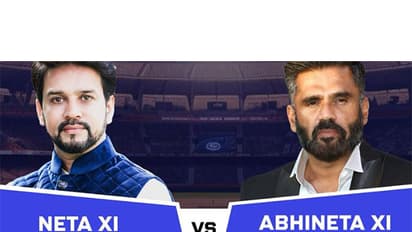 A cricket match between Netas and Abhinetas (Image source: X/@ianuragthakur)