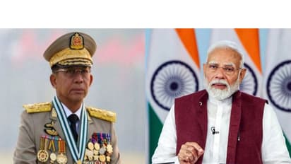 Myanmar military junta chief Min Aung Hlaing, PM Narendra Modi (Image Credit: Reuters, ANI)