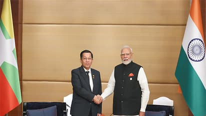 Prime Minister Narendra Modi with Senior General of Myanmar, Aung Hlaing (Image: X@narendramodi)