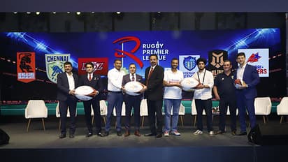 President of Indian Rugby Football Union Rahul Bose with owners of Rugby Premier League franchises during Player Draft and Auction (Image: IRFU)