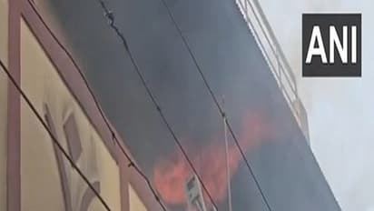 Visuals from the site after fire broke out at a clothing shop in Jharkhand's Giridih district on Monday morning. (Photo/ANI)