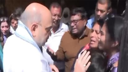 Union Home Minister Amit Shah meets grieving families of Pahalgam terror attack victims. (Photo/ANI)