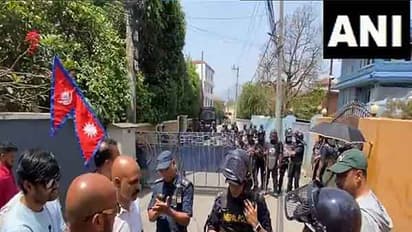 Protesters in Kathmandu condemn Pahalgam terror attack near Pakistan Embassy. (Photo: ANI)