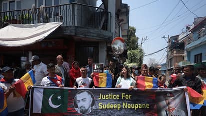 Protestors at Pakistan Embassy in Nepal (Images/ANI)