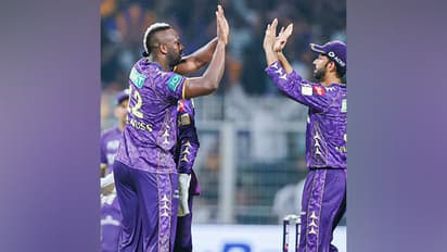 Andre Russell and Ajinkya Rahane celebrating (Photo: @KKRiders/X) 