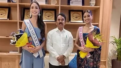 Minister Jupally Krishna Rao with Miss India and Miss Mexico (Image Source: ANI)