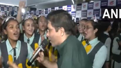 Students at a school in Rajkot celebrate after declaration of class 10th results. (Photo/ANI)