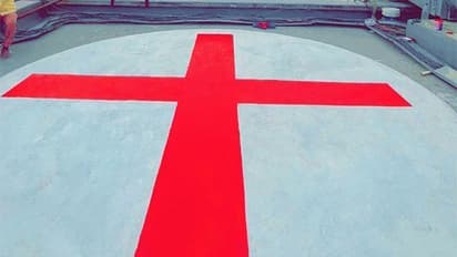 Red cross markings on the roof of a Delhi hospital. (Photo/ANI)