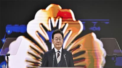 South Korea's President Lee Jae-Myung delivers a speech after taking his oath during his inauguration ceremony at the National Assembly in Seoul (Image/Reuters)