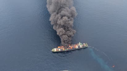 Explosion on MV WAN HAI 503 en route to Nhava Sheva (Photo/ Indian Coast Guard)
