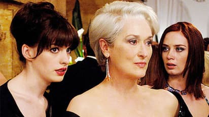 Meryl Streep, Anne Hathaway, Emily Blunt in a still from 'The Devil Wears Prada' (Image source: Jio Hotstar))