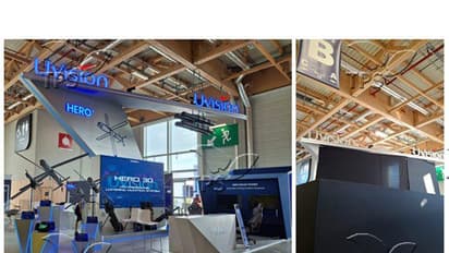 Before and after photos at the Paris Air Show, where organizers partitioned Israeli arms exhibitions on June 16, 2025. (Photo by Israeli Defence Ministry/TPS-IL)